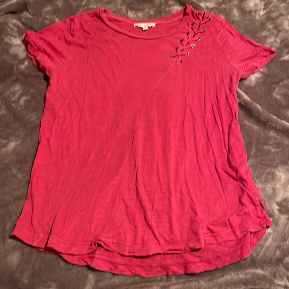 Iucky brand red braided distressed t shirt